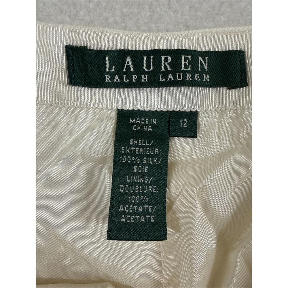 Vtg Lauren Ralph Lauren 100% Silk Wide Leg Pants Ivory Sz 12 Career Office New - Picture 5 of 15